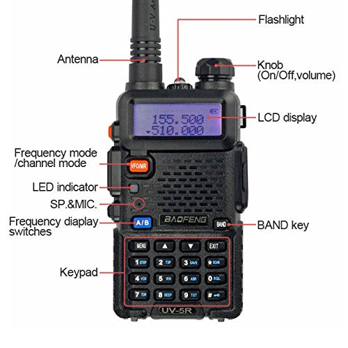 BaoFeng UV-5R Dual Band Two Way Radio Outdoor with LED Flashlight Walkie Talkie for Adults Long Range(Black)