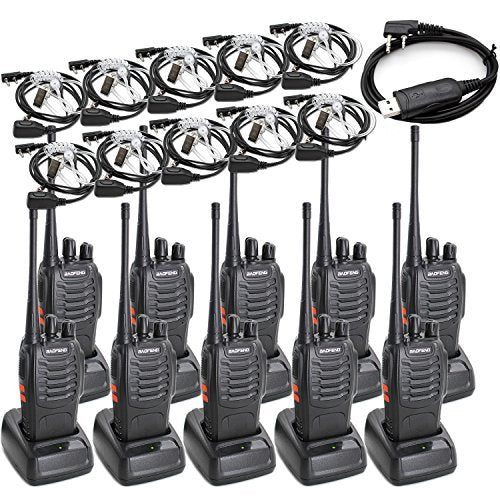 Baofeng BF-888S Two Way Radio Long Range 16 CH Radio&Covert Air Acoustic Tube Earpiece (Pack of 10)